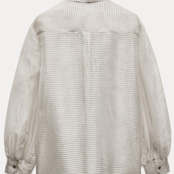 Zara Checkered Blouse with Bow - Gray and White - Picture 5 of 7